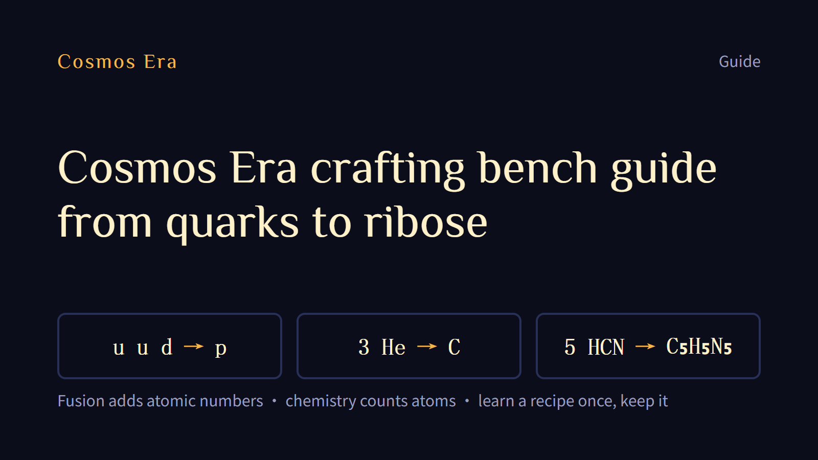 Cosmos Era crafting bench guide: from quarks to ribose