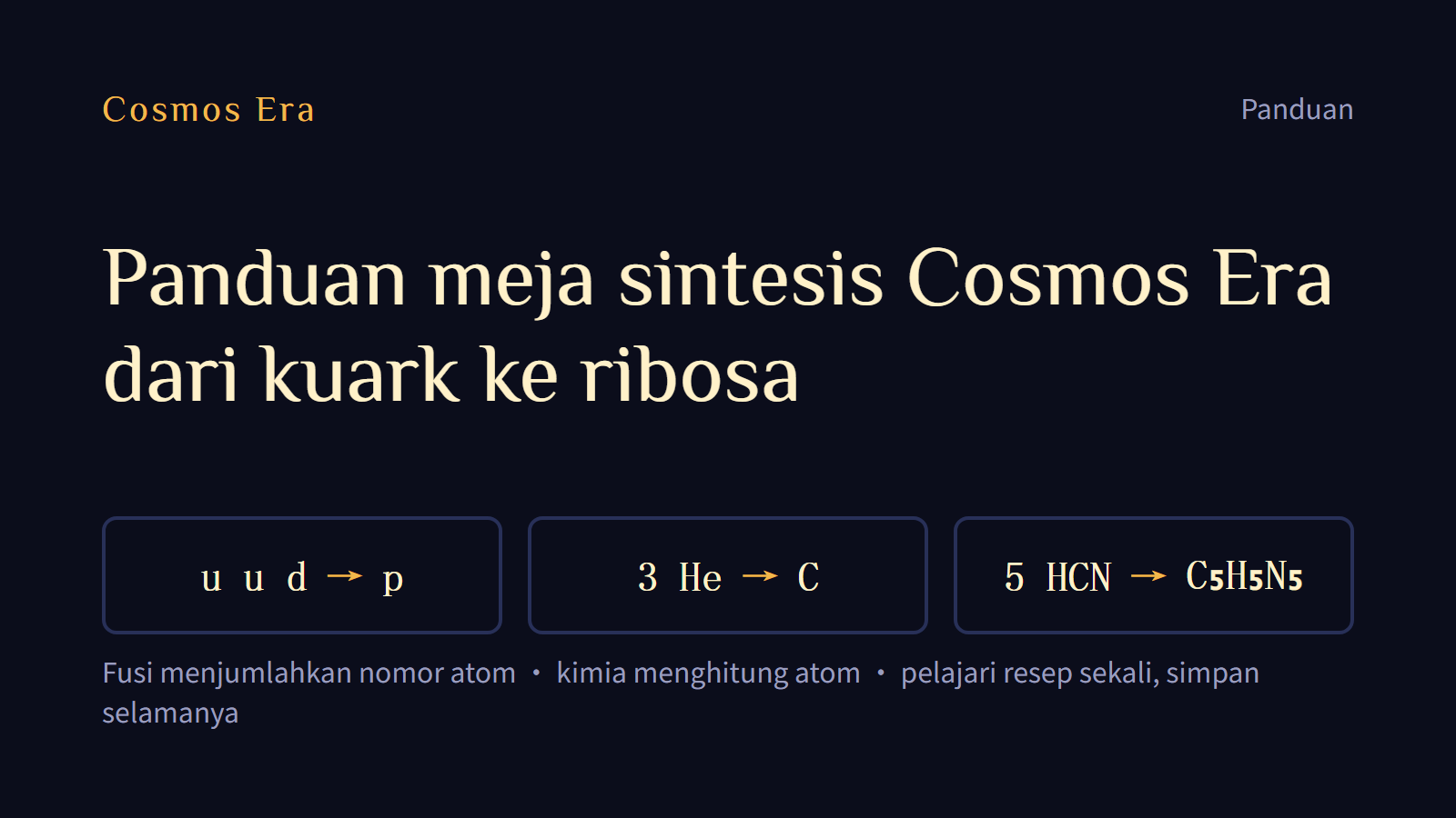 Panduan meja sintesis Cosmos Era: dari kuark ke ribosa Panduan meja sintesis Cosmos Era: dari kuark ke ribosa