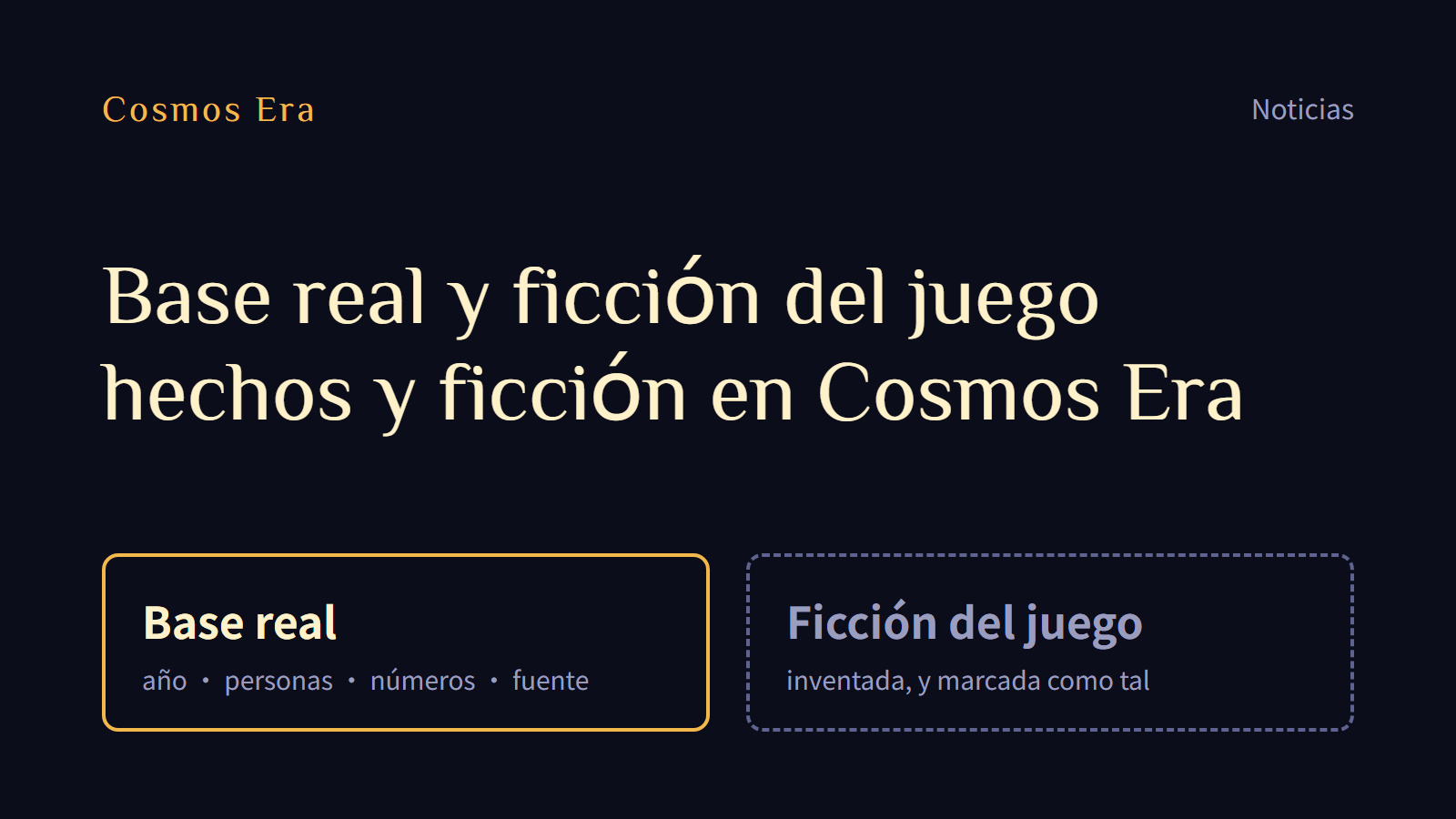 Base real y ficción del juego: hechos y ficción en Cosmos Era Base real y ficción del juego: hechos y ficción en Cosmos Era